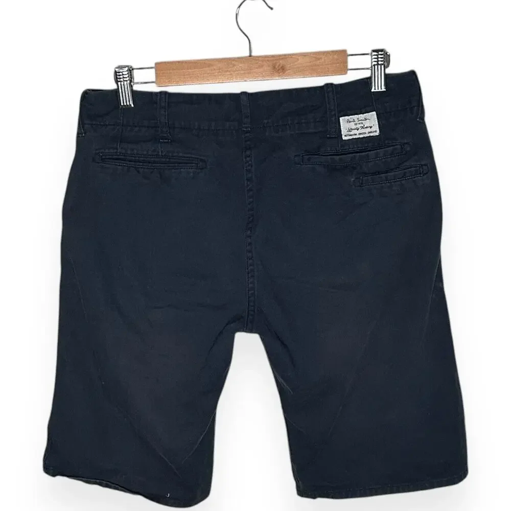 PAUL SMITH Chino Shorts Flat Front Button Fly Navy Blue Mid Rise Stretch Slim 30